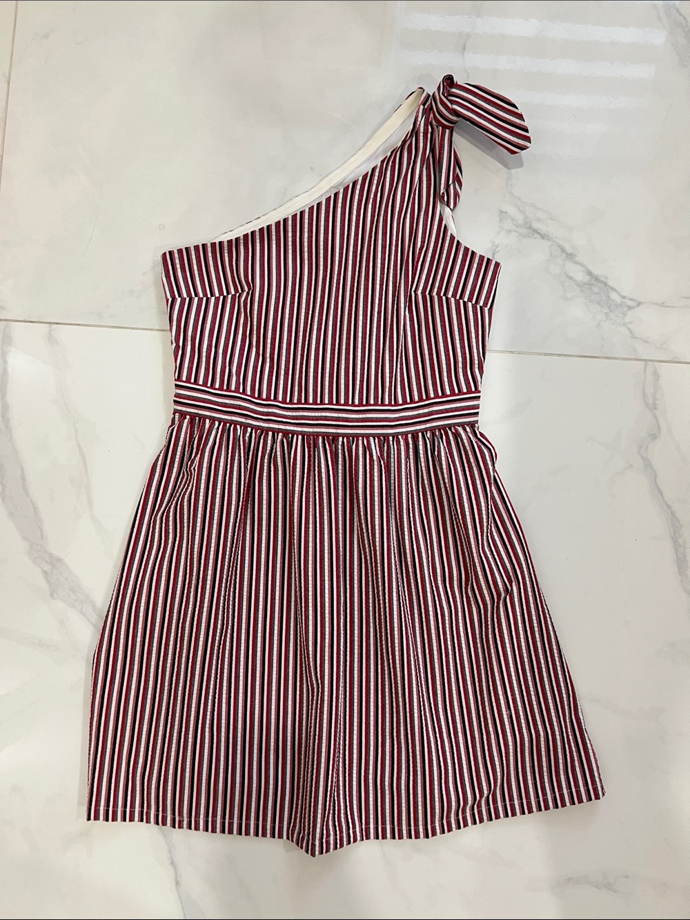 Loft One-Shoulder Red & White Striped Dress